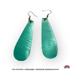 Vinyl Record Aqua Drop Earrings (handmade)